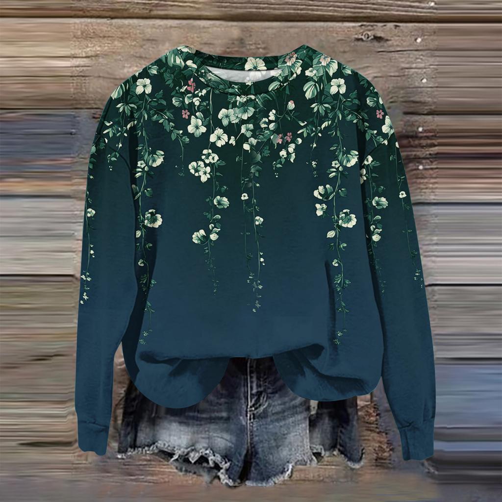 Women's Fashion Printed Long Sleeve Loose Round Neck Sweatshirt Top Fall