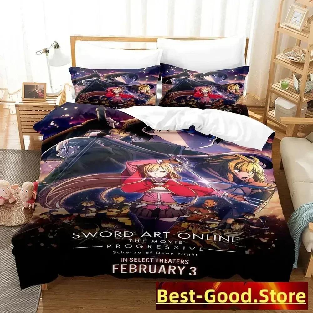 New Sword Art Online II Bedding Set Cartoon Anime Three-piece Set Adult Kid Bedroom Duvetcover Sets 3D Kawaii Roupas De Cama