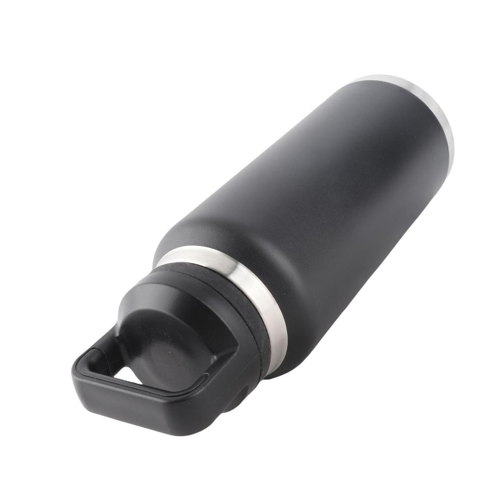 Sport Wasserflasche Edelstahl PP Tragbar Auslaufsicher Sportkessel für Outdoor Camping Fitnessstudio Reisen Büro Schwarz