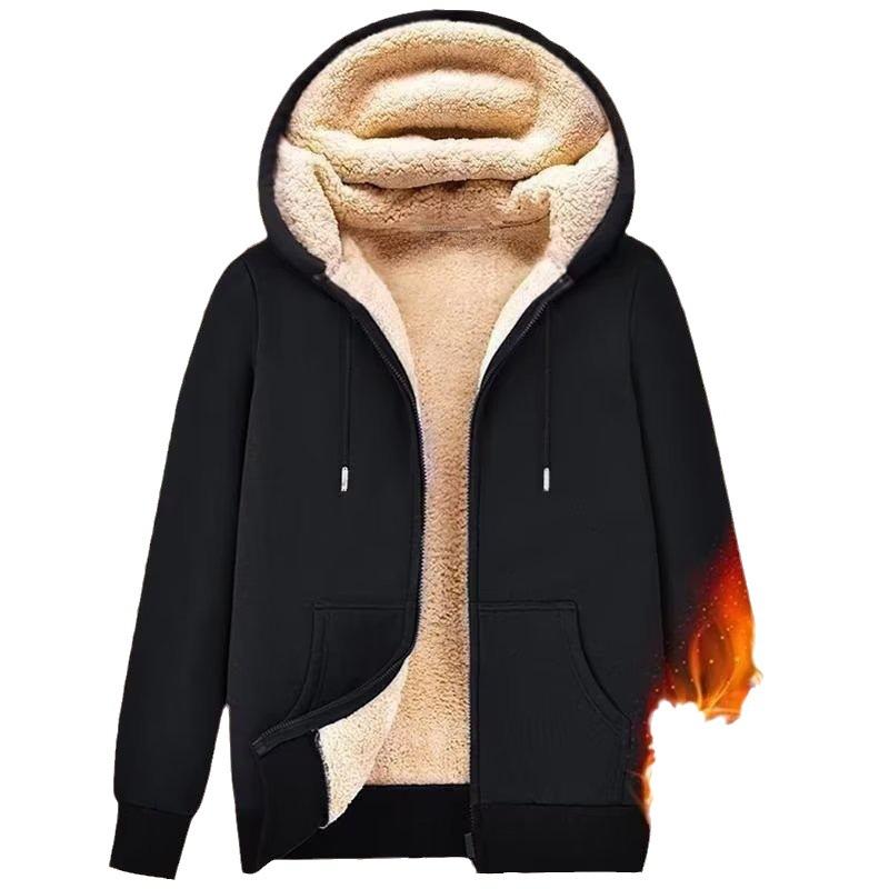 Autumn and Winter Fleece Warm Men's Hooded Cardigan Men's Casual Versatile Solid Color Anti Cold Men's Sweatshirt Jacket