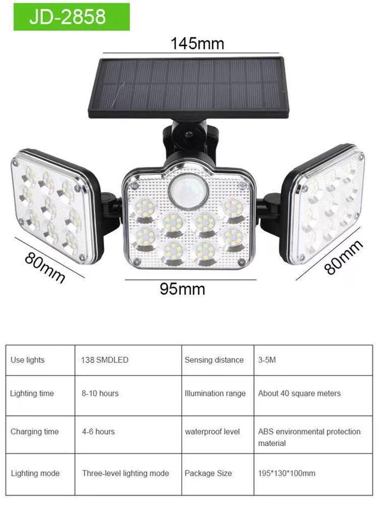 2021 Triple-Head Solar LED Wall Light with Motion Sensor for Outdoor Use