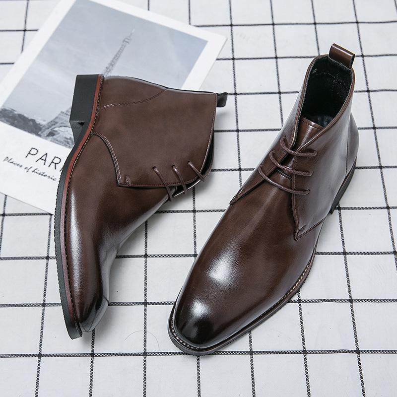 New Autumn Hairstylist High Top Pointed Casual Leather Shoes British Boots Shoes Leather Boots