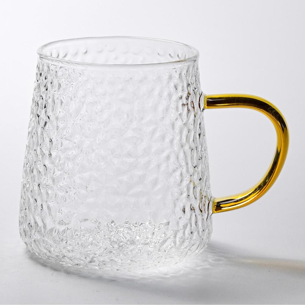 Heat-Resistant Hammered Glass Mug with Handle for Milk, Coffee, and Flower Tea
