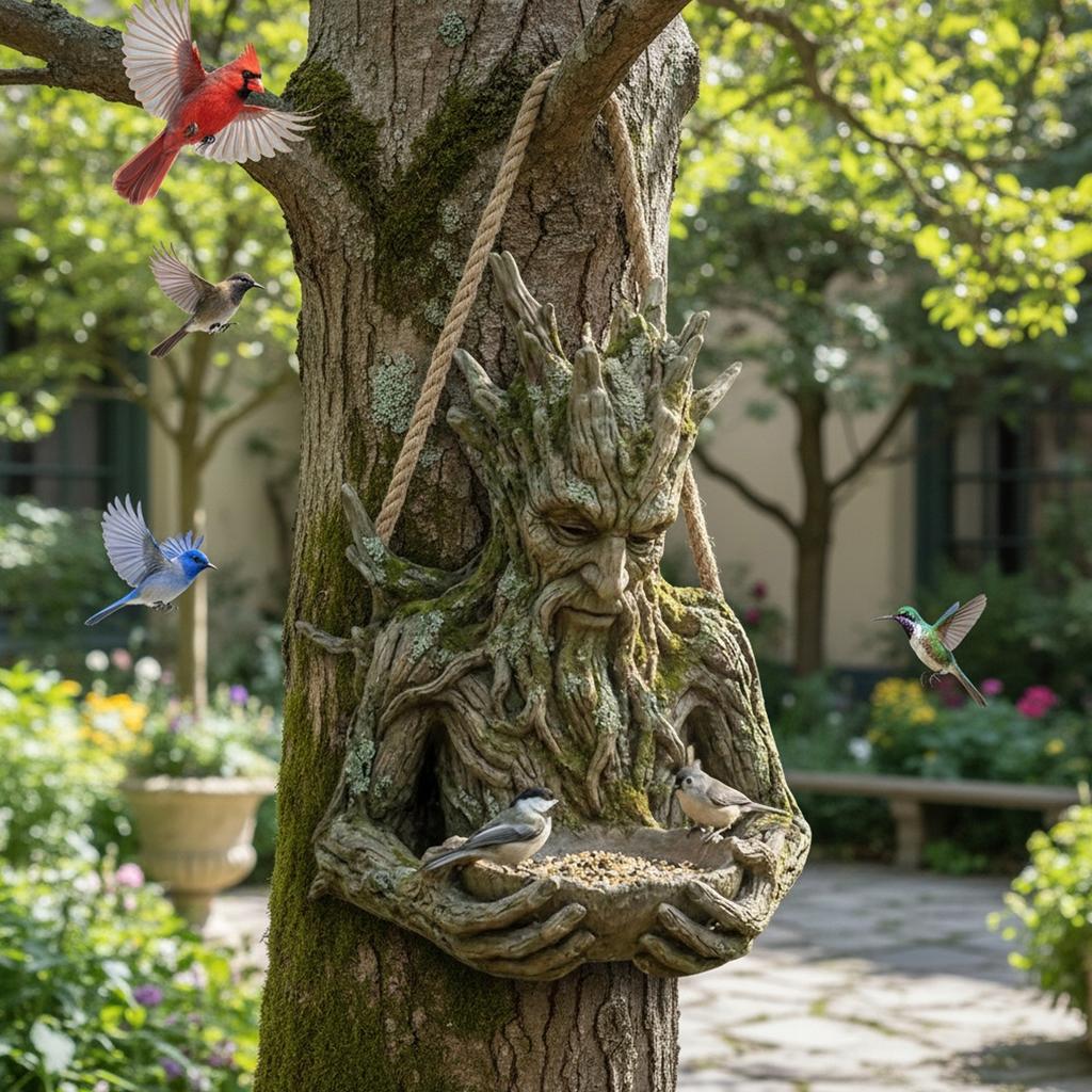 Bird Feeder Resin Sasquatchs Sculpture Birdseed Tray Bird Feeding Sculpture Ornament For Backyard Garden Art Decor In The Tree