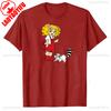 Little Girl with Red Dress and Yellow Hair and Raccoon Vibrant Cartoon Graphic Tee for Women Soft Round Neck Casual & Sporty