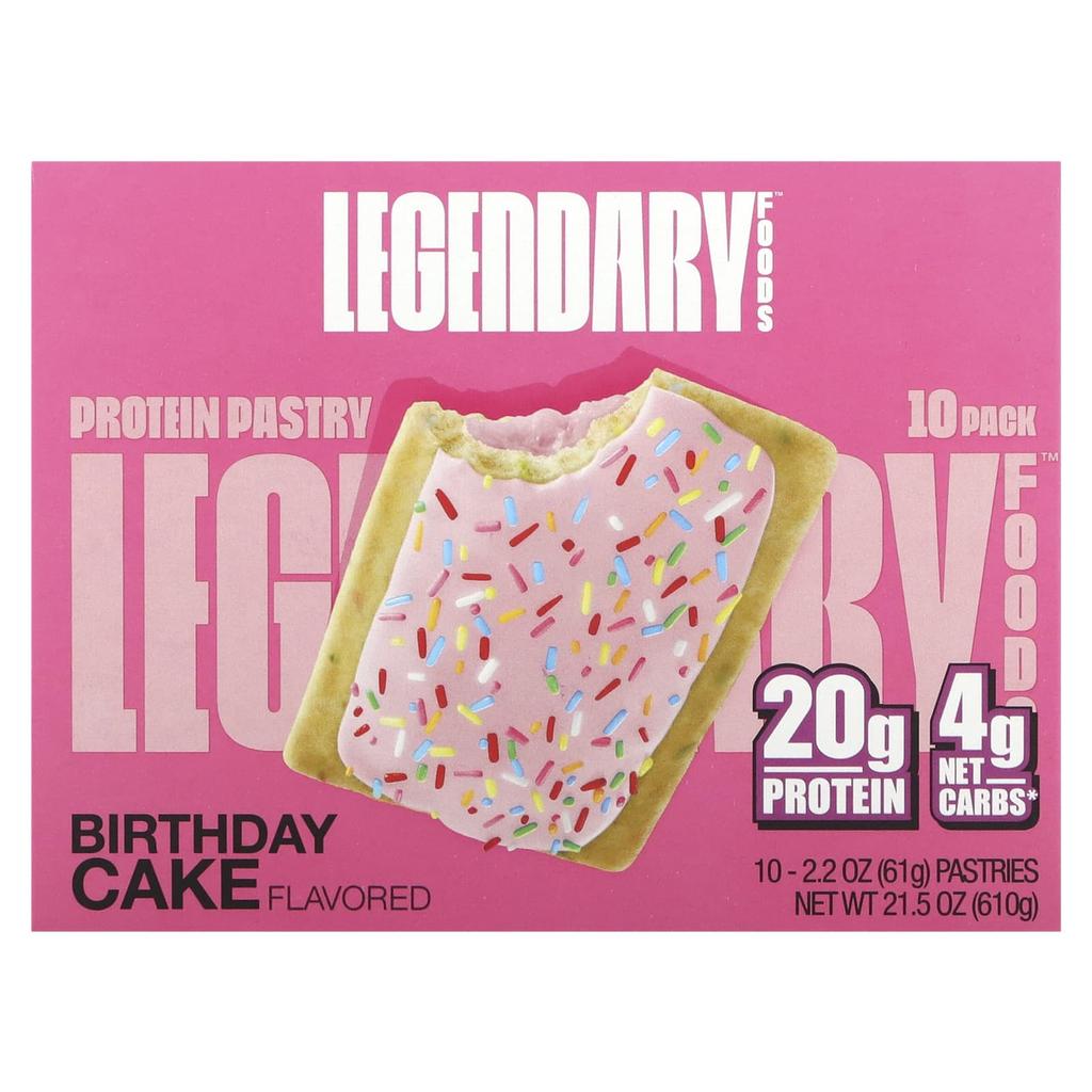 Protein Pastry, Birthday Cake, 10 Packs, 61G (2.2Oz) Each