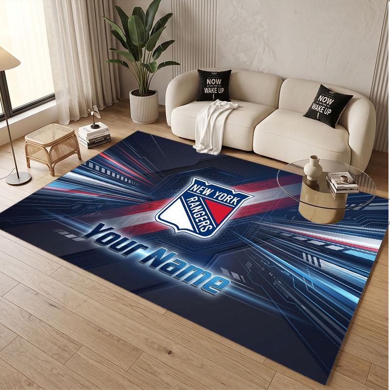 Custom Rug New York Rangers Pattern Print Name Text Soft Non‑Slip Floor Carpet for Home Indoor Decoration