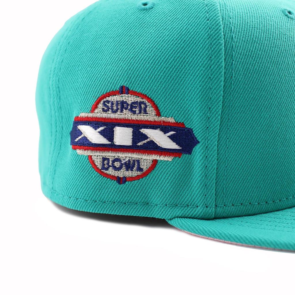 [New Era] Cap 59FIFTY Miami Dolphins NFL SUPER BOWL XIX PINK BOTTOM FITTED CAP TEAL MIAMI DOLPHINS Super Bowl Hat 5950 758 [Used]