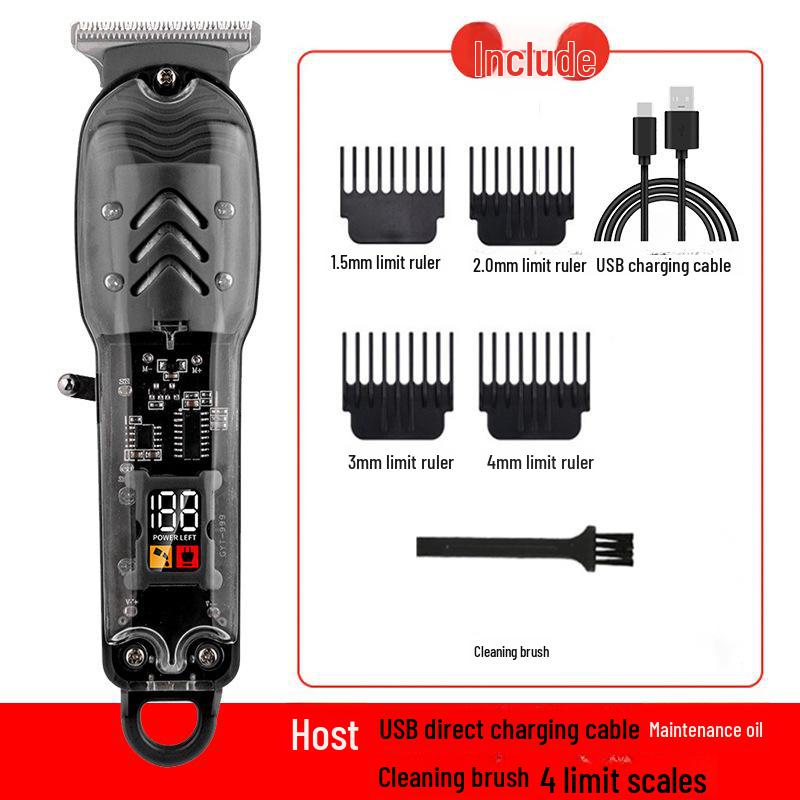 Tondeuse à cheveux professionnelle LCD rechargeable transparente rétro pour le rasage et la coupe