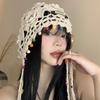 Ethnic Style Crochet Flower Knitted Hat Hollow Out Beanies Knit Cap Handmade Korean Apparel Accessories
