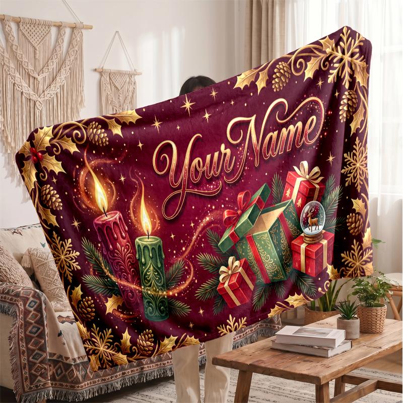 Christmas Custom Name Printed Flannel Blanket Warm Comfort Bed Throw Home Decor Holiday Gift