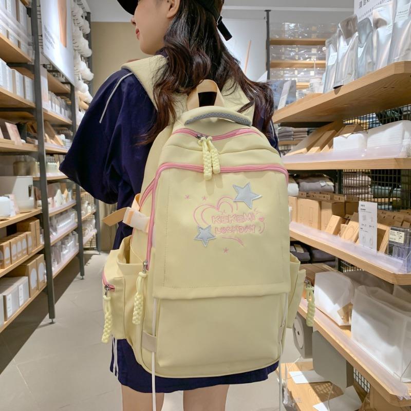 Sweet and cool girl schoolbag high value college style primary and secondary school students letter embroidery backpack men