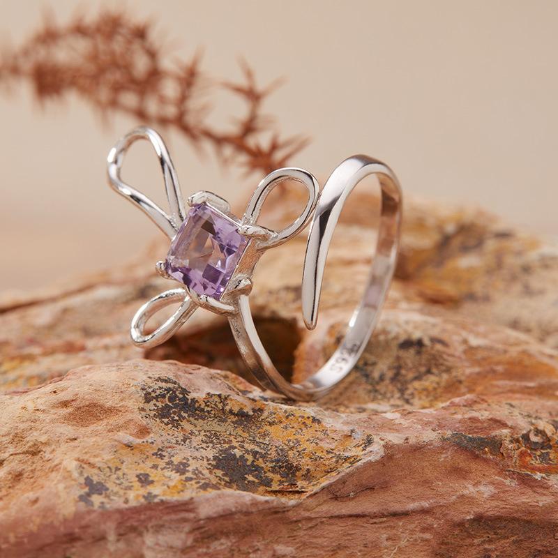 Butterfly Knot Natural Purple Citrine Garnet Olivine Topaz Ring Women'S S925 Sterling Silver Colored Jewelry