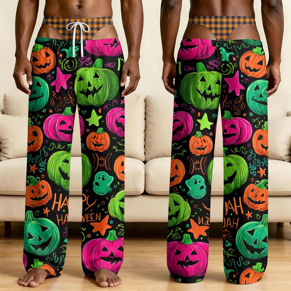 Men's Novelty Halloween Pajama Pants with Funny Fake Underwear Print for Sleepwear