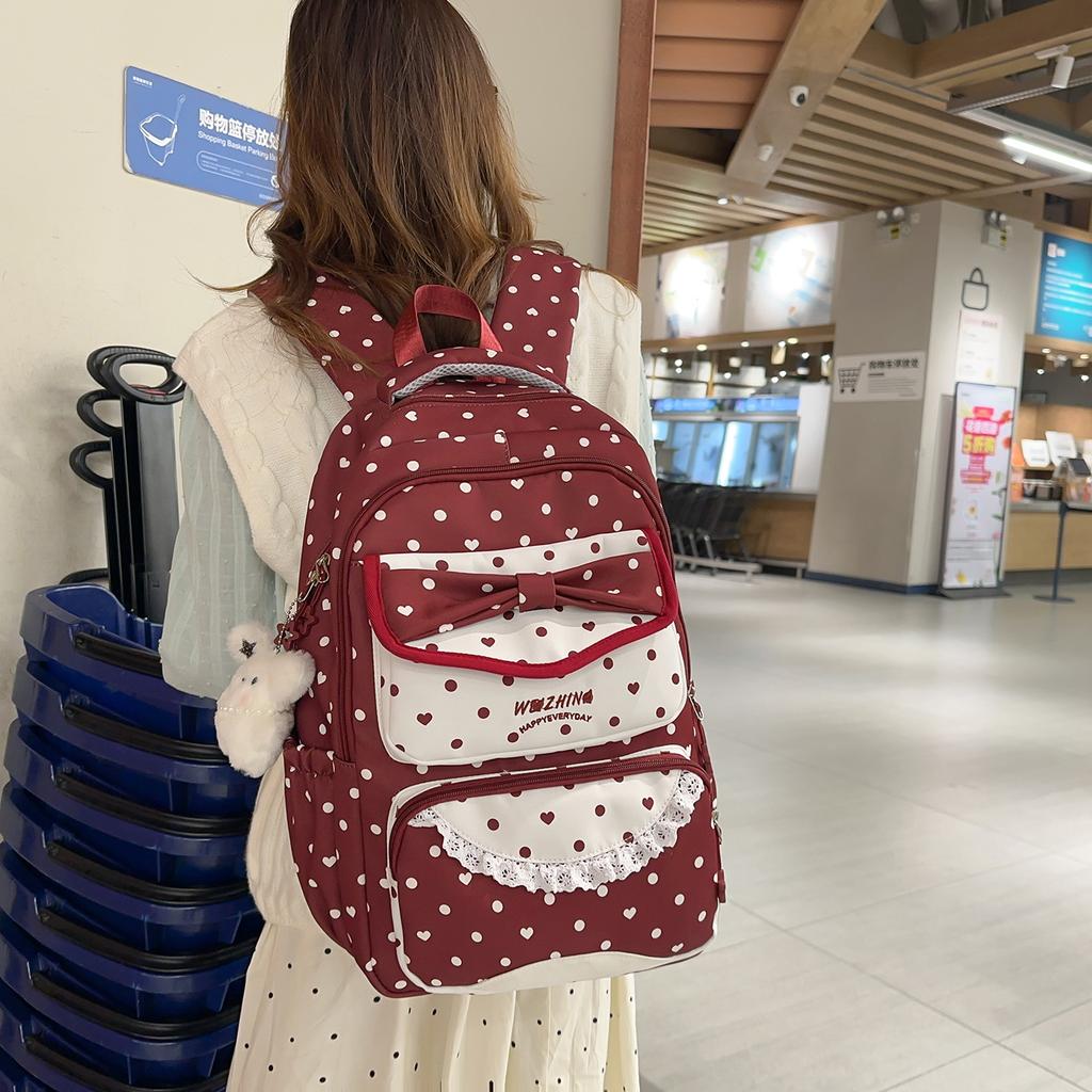 School Bag Korean Polka Dot Large Capacity Middle School Backpack for Women, Campus Commuter Backpack, Fashionable and Trendy Cute Printed Backpack
