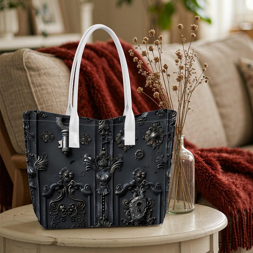 Gothic Embossed Tote Bag Vintage Dark Style Shoulder Bag for Daily Commute
