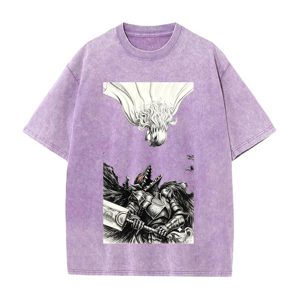 Anime Berserk Guts And Griffith Graphic T Shirt Men Short Sleeve Clothing Oversized Tshirt Washed Cotton Tee Harajuku T-shirt