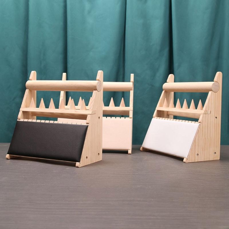 Elegant Wood Rings Holder Necklace Display Stand Fashionable Jewelry Display Rack Wood Texture for Jewelry Organization