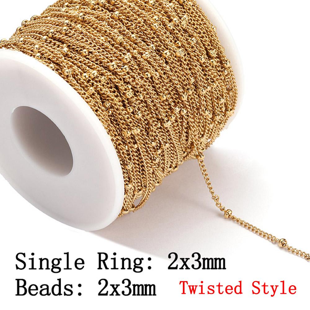 2Meters Stainless Steel Beaded Cable Link Clip Gold Beads Ball Chain DIY Anklet Necklaces Bracelet Jewelry Making Wholesale