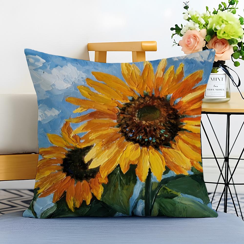sunflower Cushion Cover Washable Linen Pillowcase Soft for Sofa Bed Cozy Home Room Decor