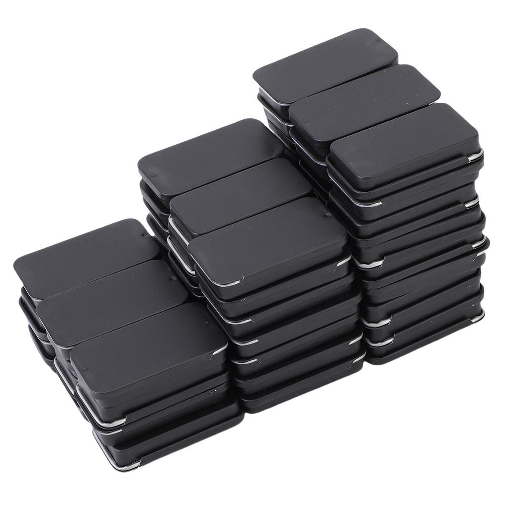 60pcs Small Tin Box Slide Top Rectangular Tin Containers for Candies Jewelry Crafts Lip Balm Storage Black