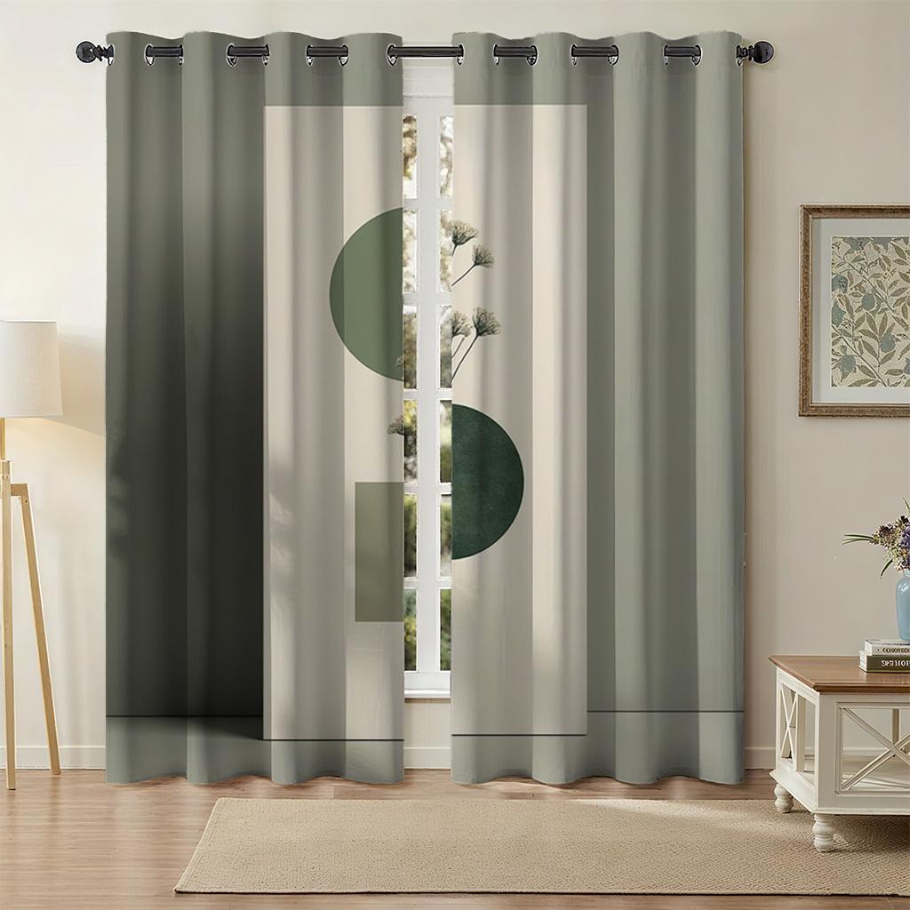2pc Geometric Floral Print Curtains   Polyester Fabric   Machine Washable   Suitable for Bedroom and Living Room Decoration