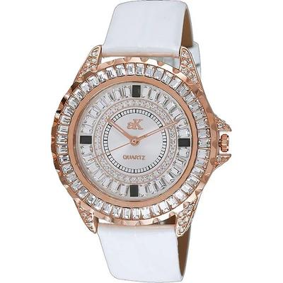 Adee Kaye Mondo G-3 Collezione Accenti di Cristallo Quadrante Raggi di Sole Ottone Placcato Rodio Quarzo AK2727-R Orologio da Donna