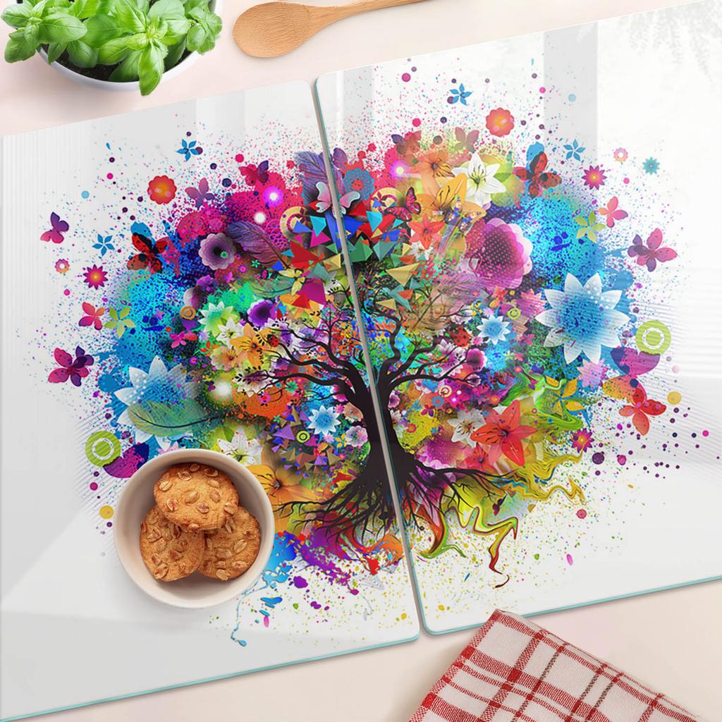 Hartowane Deski Kuchenne Szklane Z Grafiką Kolorowe Drzewo 2X40X52 Cm