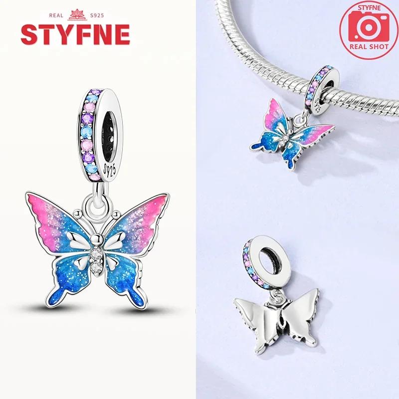 Copper Metal Colorful Butterfly Series Charm Bead Components Shiny Zircon Bead Components Compatible With Authentic Original Bracelet High Quality