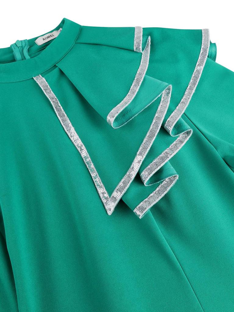 Women's Plus Size Ruffle Hem Long Sleeve Formal Gown with Stand Collar