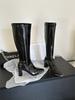 Mode Eckige Zehen Damen Kniehohe Stiefel Lackleder Damen Ritterstiefel Dicke Hohe Absätze Mode Party Pumps Reißverschluss hinten Kleiderschuhe