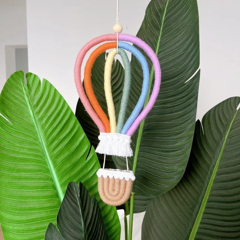 INS Macrame Rainbow Hot Air Balloon Hanging Decoration Rainbow Balloon Wall Decor for Kids Room Scandinavian Room Decor