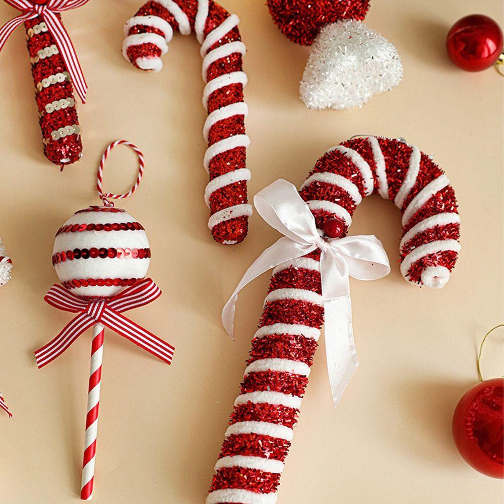 Cartoon Christmas Walking Stick Candy Festival with Bell Lollipop Xmas Decor Handmade Exquisite Candy Cane Hanging Decorations