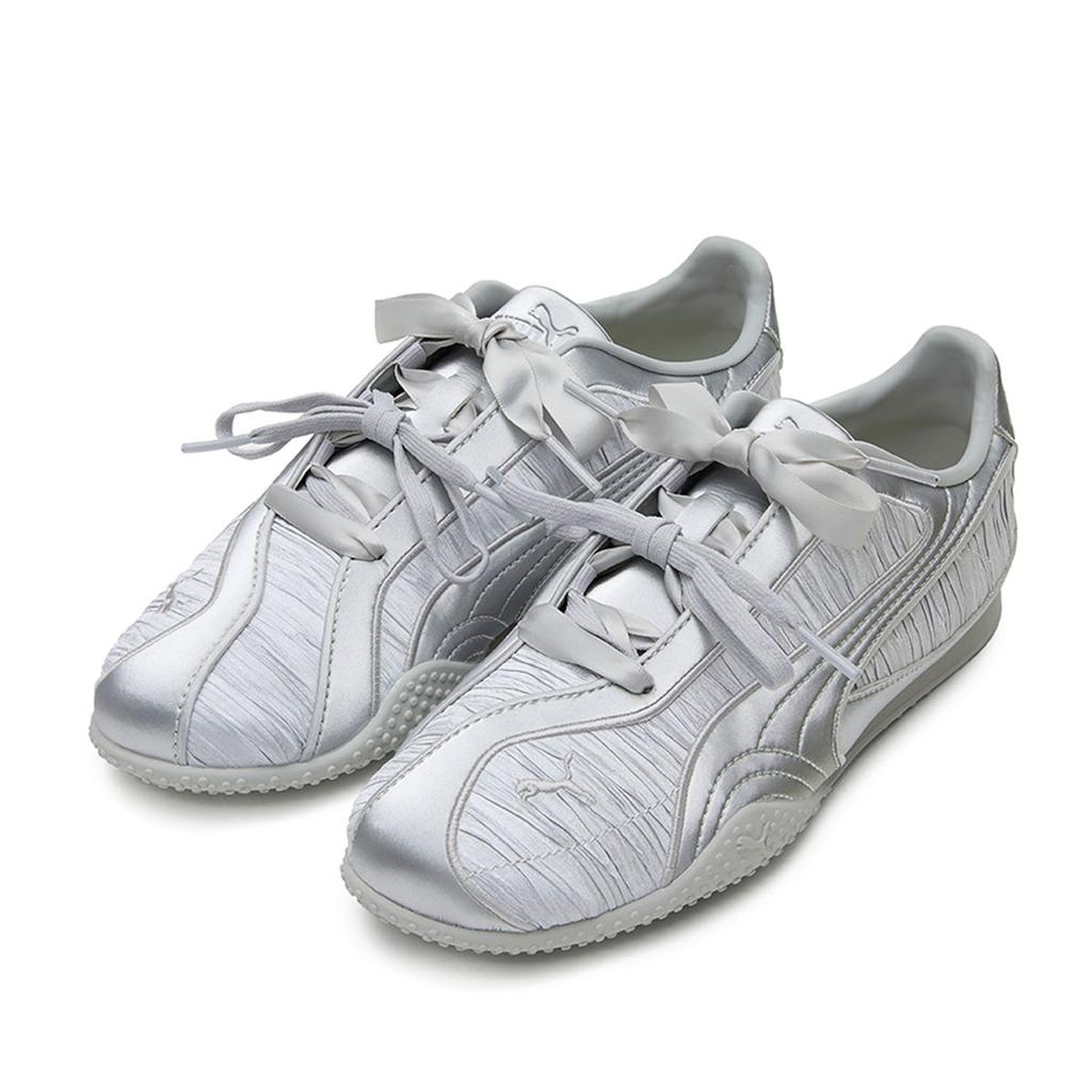 Puma Bella V2 Glam Spring Summer Cool Thin Sole Training Wrinkled Silk Satin Casual Low Top Shoes Unisex Sneaker Silver 406796-03