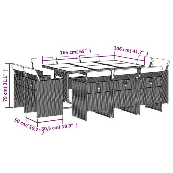 VidaXL 11-piece Garden Dining Set Black Cushions Braided Resin 3277802