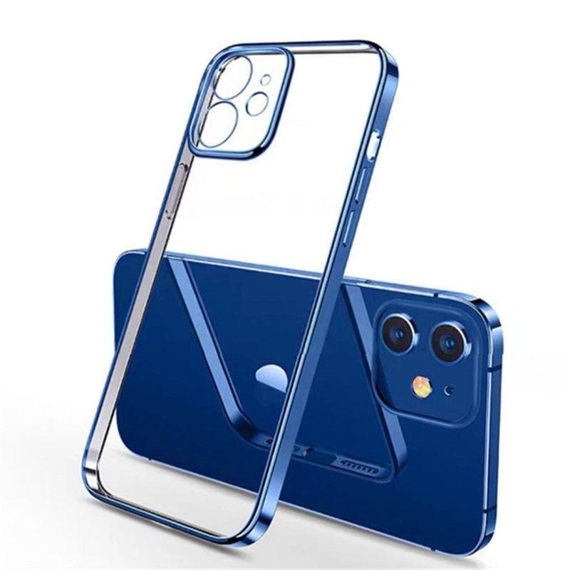 Luxury Plating Transparent Case For iPhone 11 12 13 14 Pro Max Square Frame Silicone X XR XS Max 8 7 Plus Clear Back Cover Case
