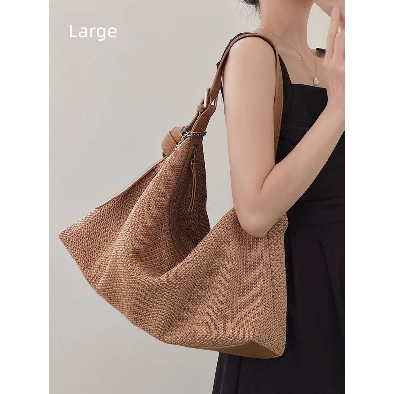 

2025 Summer New Straw Woven Casual Underarm Bag Idle Style Shoulder Crossbody Tote Bag Work Clothing Vacation Woven Bag Milk tea Brown large