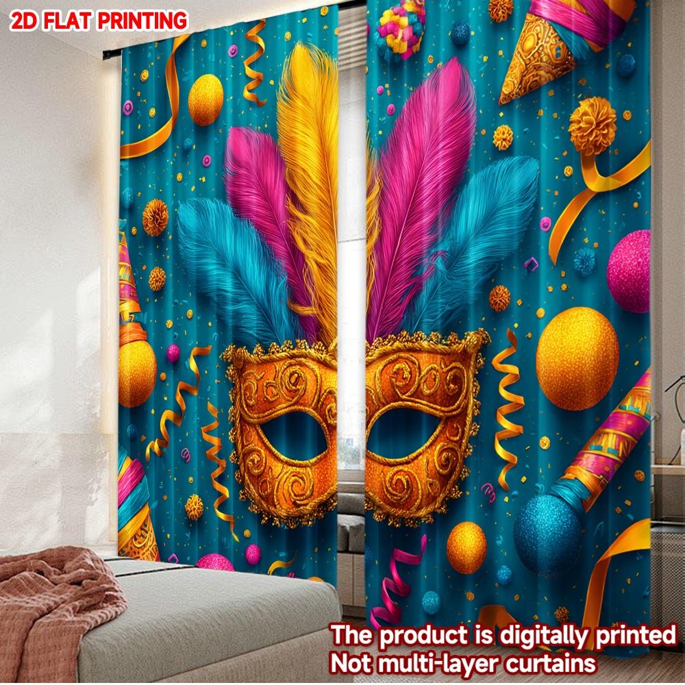 2D flat printing 2pcs Curtain Party Curtain Carnival Colorful Celebration(1) Digital Printed Polyester Drapes Festive Curtains