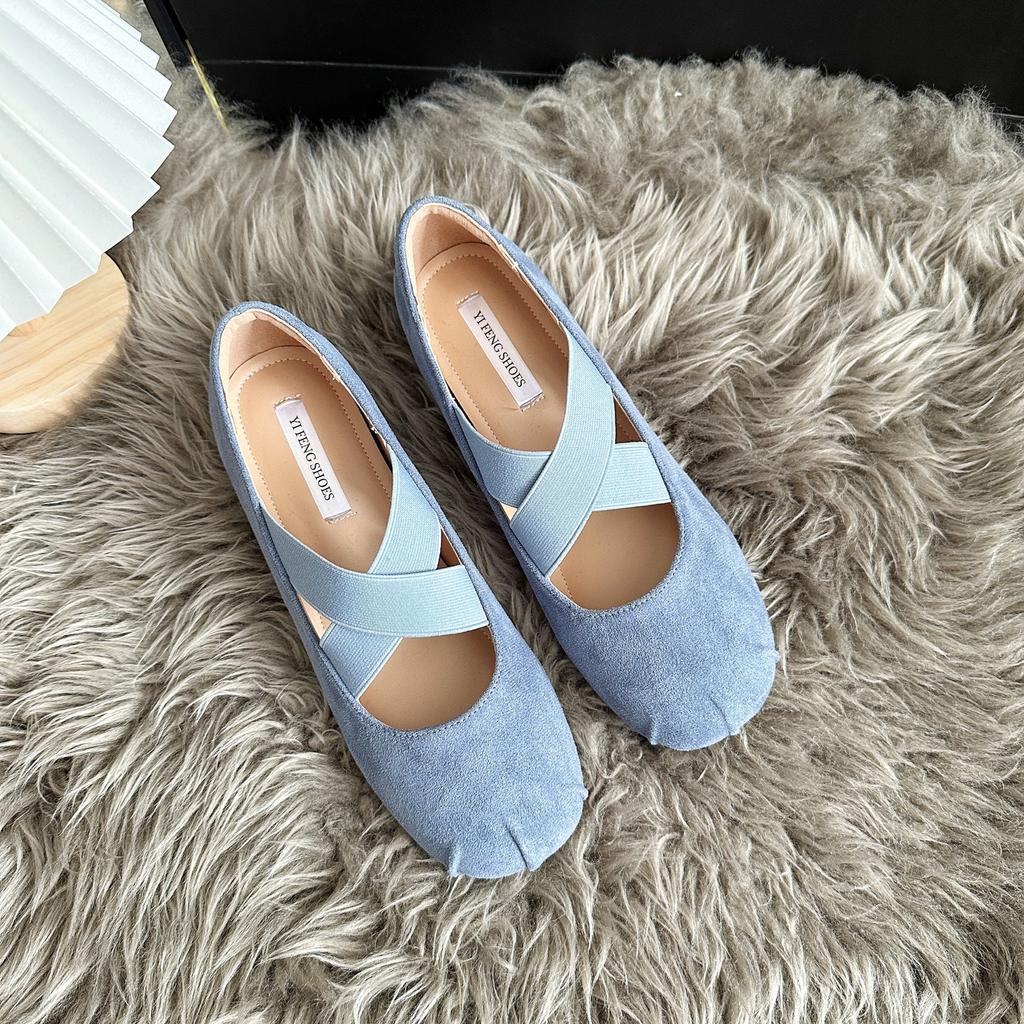 Height Increase 5cm French Cross Elastic Band Pig Nose Mary Jane Shoes Women's One-pedal Flat Ballet Shoes Outer Wear