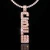 Collana Pendente Nome Verticale Lettere a Doppio Strato Iced Out Personalizzata Argento Sterling 925 Carattere Pennellato Lettera Pendente Moissanite VVS