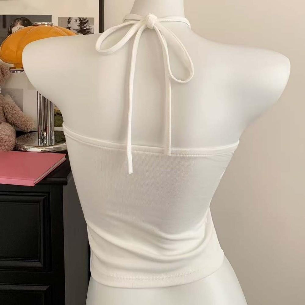 Hollow Splicing Lace Corset Hanging Neck Suspender Vest Fashion Halter Crop Tops  Women