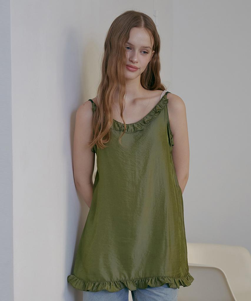 ODER Satin Ruffle Layered Dress - Olive