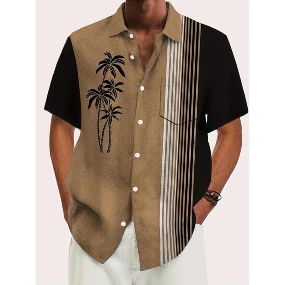 Camicia da uomo con stampa 3D a fantasia retrò, camicia con bottoni, camicia casual, camicia estiva, manica corta, abbigliamento quotidiano per le vacanze