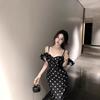 One-word Shoulder French Polka Dot Dress Women's Summer Slim-fit Suspender Dress Dress Long Dress Waist Open Shoulder Hip Skirt
