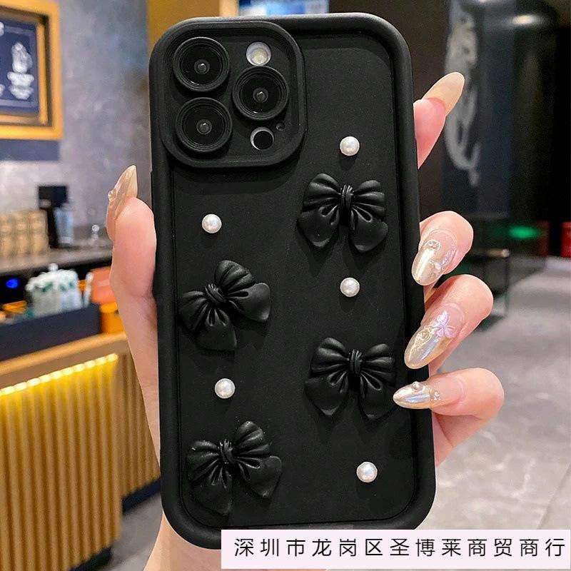 Applicable to iPhone16Promax mobile phone case all-inclusive pearl bow 15 Apple 14 anti-drop cover 1312 creative