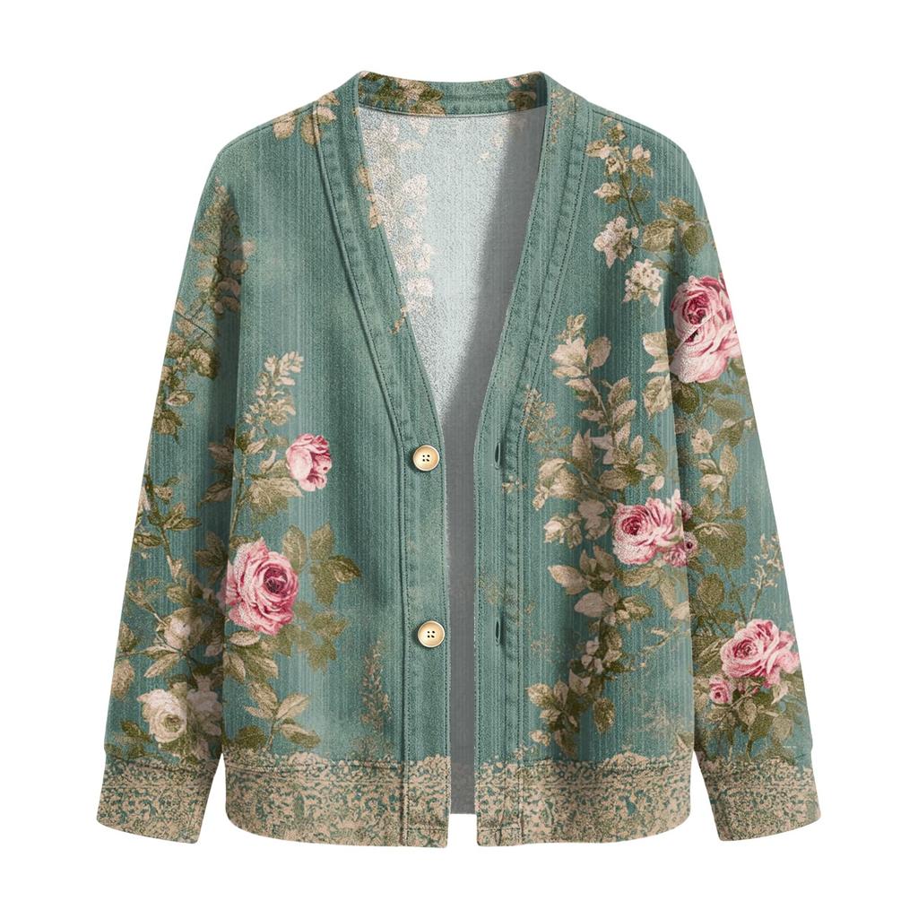 Women's Casual Button-Front Floral Print Jacket Retro for Everyday Wear