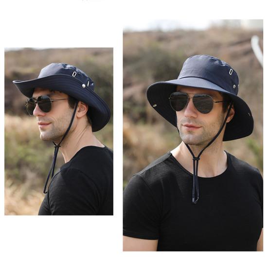 Men Outdoor Fishmernan Hat with Adjustable Windproof Fixed Strap Anti-UV Foldable Sunscreen Climbing Gardening Fishing Outdoor Travel Cap