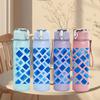 1PC Blue Diamond Grid Pattern 750ml Color Plastic Sports Water Bottle Leakproof Flip Straw Lid Suitable for Sports Office Home Use