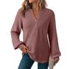 Women's Fashion Long Sleeve  Knit V-Neck Solid Color Casual Top