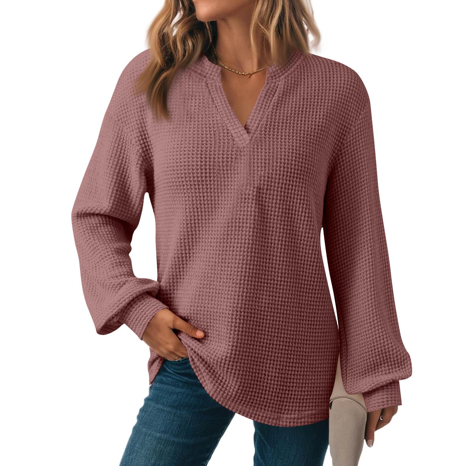 

Women s Fashion Long Sleeve Knit V-Neck Solid Color Casual Top XXL фіолетовий
